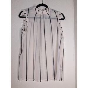 Who What Wear Sheer Striped High-Neck Ruffle Blouse Preppy M